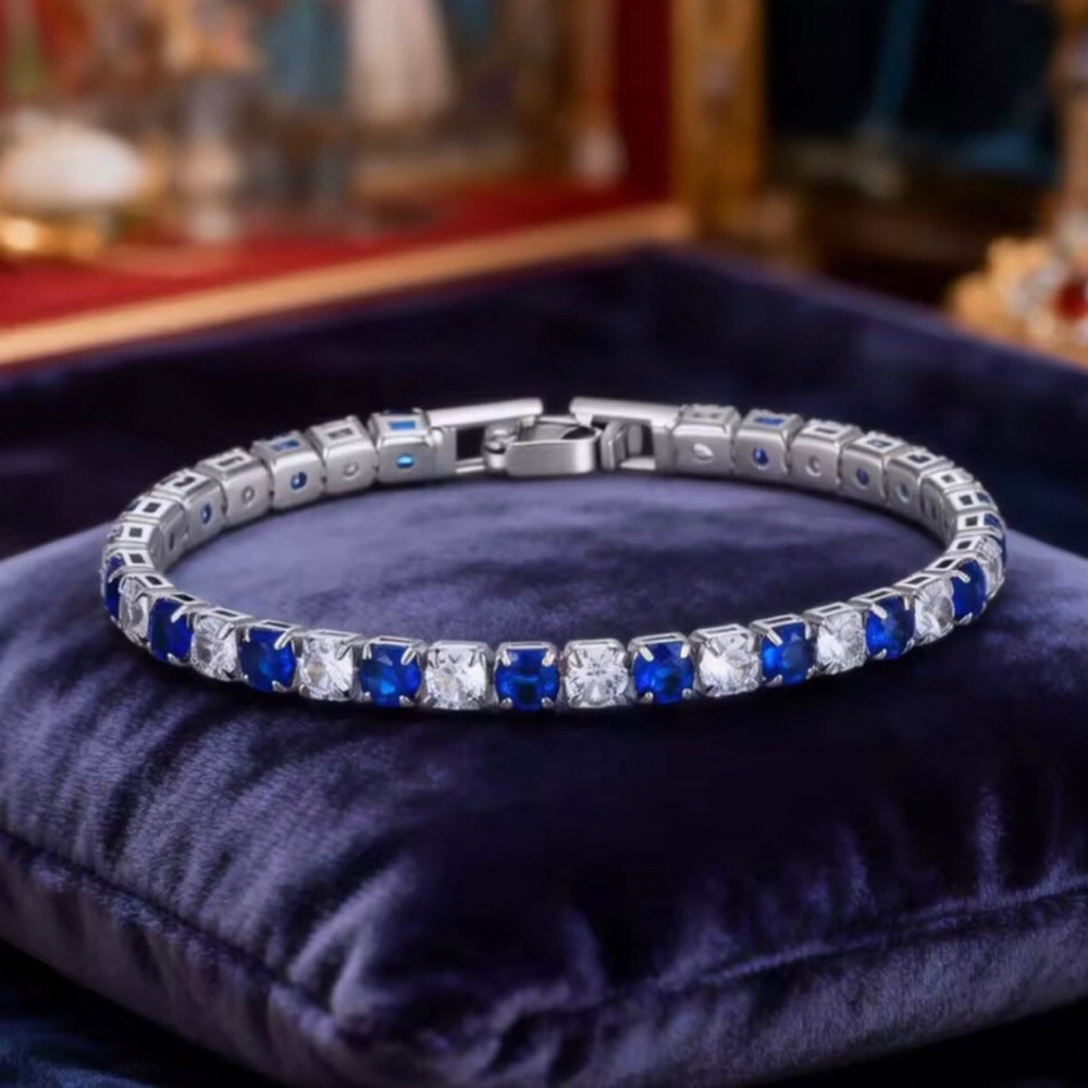 Sterling Silver Blue & Clear Tennis Bracelet